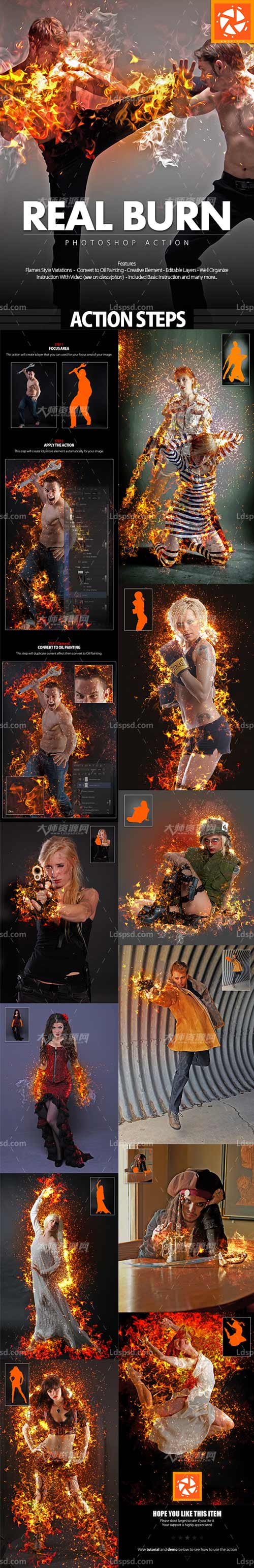 Real Burn Photoshop Action,极品PS动作－火焰冲击